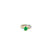 18k Yellow Gold  and Platinum .85ct Colombian Emerald and 1.00ct F VS2 Princess Cut Diamond Ring